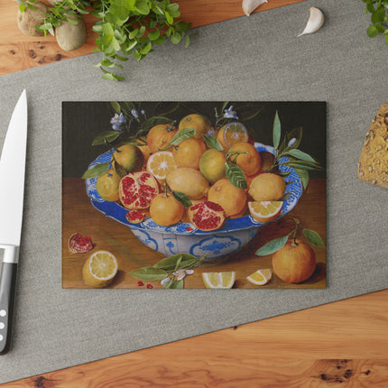 Still Life with Lemons, Oranges, and a Pomegranate Glass Cutting Board