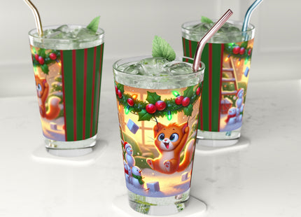 Naughty or Nice Kitten Christmas Glass, 16oz