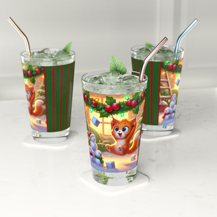 Naughty or Nice Kitten Christmas Glass, 16oz