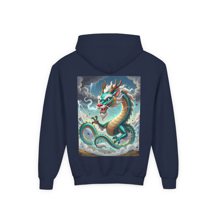 Tibetan Dragon in Battle Youth Hooded Sweatshirt – Power, Motion & Mythic Energy
