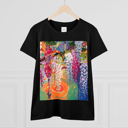 Women's Golden Wisteria Print Midweight Cotton Tee