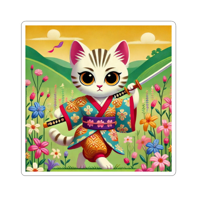 ⚔️🐱 Samurai Kitten Kiss-Cut Sticker – Courage, Adventure & Whimsical Charm