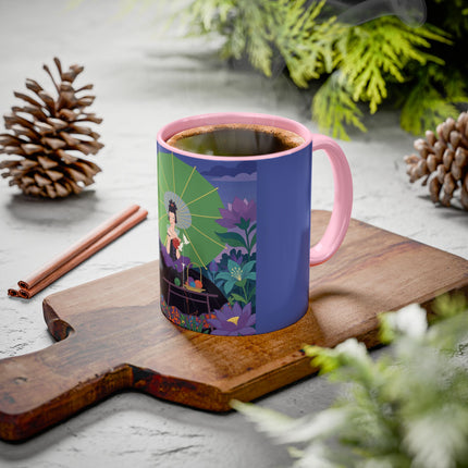 The Lady Of The Moonlit Needlework Colorful Mugs – Art Deco Crafting Elegance