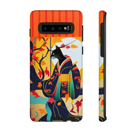 Black Cat in Kimono Phone Cases