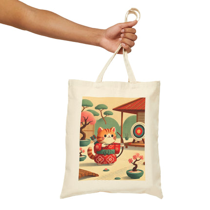 Archer Kitten in the Zen Garden Cotton Canvas Tote Bag – Focus, Whimsy & Zen Balance