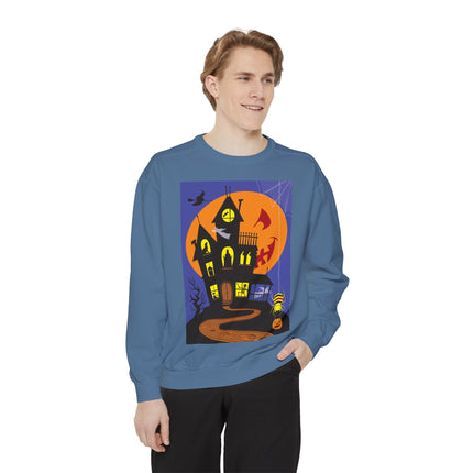 Halloween Night at the Haunted House Unisex Garment-Dyed Sweatshirt