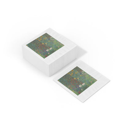 Farm Garden with Sunflowers by Gustav Klimt White Coined Napkins