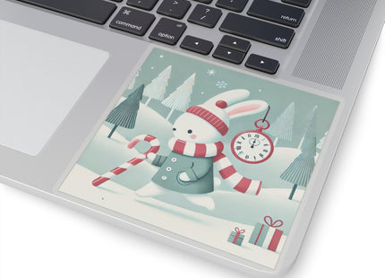 Candy Cane Timekeeper Bunny Kiss-Cut Stickers (4 Sizes)