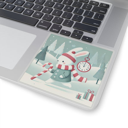 Candy Cane Timekeeper Bunny Kiss-Cut Stickers (4 Sizes)