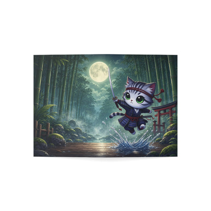 🐱🌕 The Moonlit Samurai Cat Greeting Card – Whimsical Bamboo Adventure