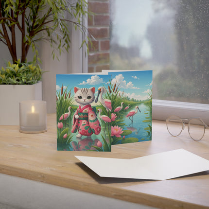 🐱🪷 The Lotus Pond Kitten Greeting Card – Whimsical Garden Elegance