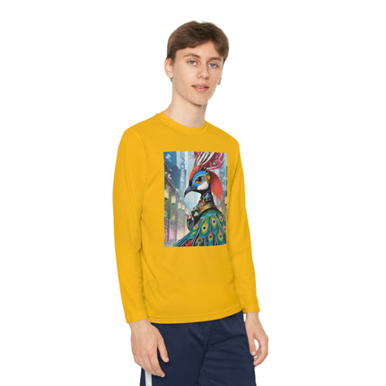 Techno Plumes Youth Long Sleeve Competitor Tee – Futuristic Elegance & Neon Feathers