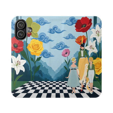 🌺♟️ The Ladies Of The Checkerboard Garden Flip Case – Art Deco Floral Fantasy