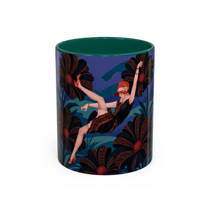🖤🌺 The Midnight Floral Acrobat Colorful Mug – Art Deco Fashion Whimsy