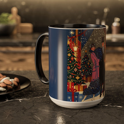 🎩🎄 Christmas Eve Promenade Colorful Mug – Art Deco Holiday Elegance