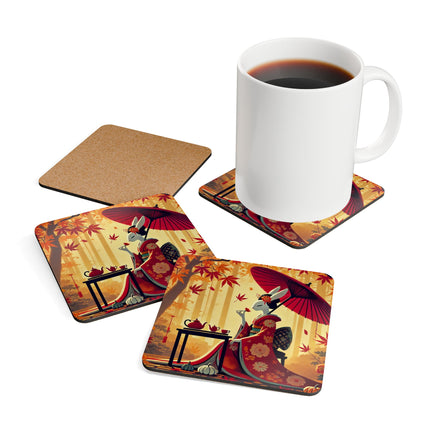 Theatrical Harvest Rabbit Corkwood Coaster Set