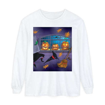 Whimsical Halloween Mischief Unisex Garment-dyed Long Sleeve T-Shirt