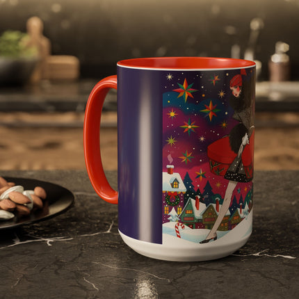 🎁✨ The Lady Of The Christmas Hatbox Colorful Mug – Art Deco Holiday Fantasy