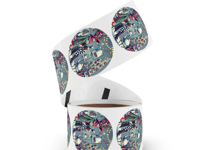 Whimsical Christmas Tea Party Round Sticker Label Rolls