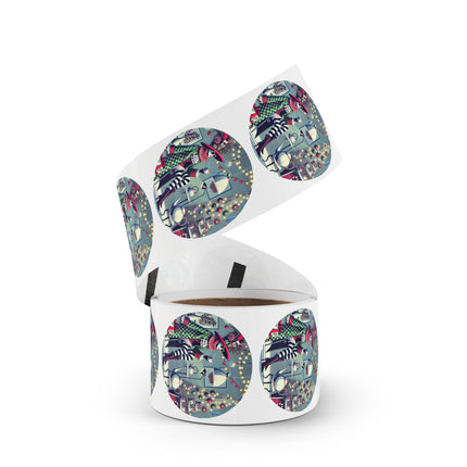 Whimsical Christmas Tea Party Round Sticker Label Rolls