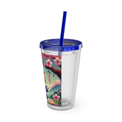Samurai Kitten Sunsplash Tumbler with Straw, 16oz