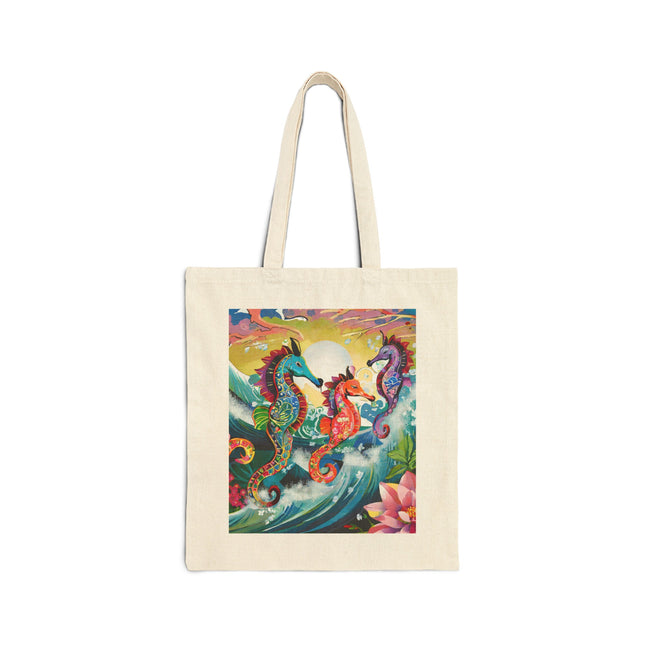 Seahorse Symphony Cotton Canvas Tote Bag
