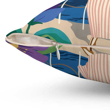 🌊🔭 The Lady Of The Seaside Lookout Square Pillow – Art Deco Nautical Adventure