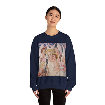 Madonna with Child Surrounded by Musical Angels by Gerda Wegener Heavy Blend™ Crewneck Sweatshirt