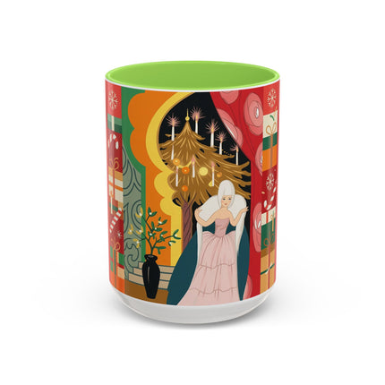 ❤️ The Lady Of The Candlelit Christmas Alcove Colorful Mug – Art Deco Holiday Elegance