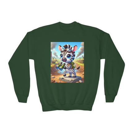 Zebra Lookout Youth Crewneck Sweatshirt – Adventure, Curiosity & Explorer Spirit