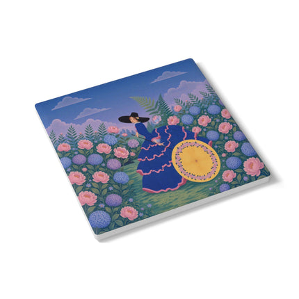 🌸☂️ The Lady Of The Flower Garden Parasol Ceramic Coaster – Art Deco Garden Elegance