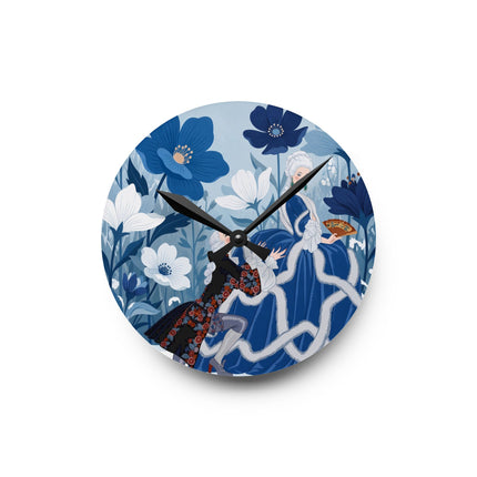 💙❄️ The Lady Of The Winter Blue Garden Acrylic Wall Clock – Art Deco Fashion Elegance