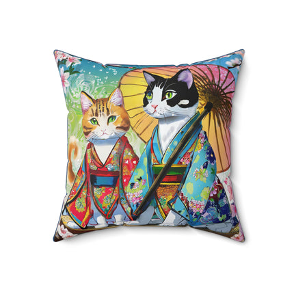Kimono Kitties Spun Polyester Square Pillow