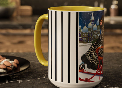 Elegant Winter Woman in Sleigh Colorful Mugs (11oz, 15oz)