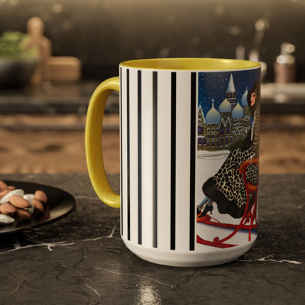 Elegant Winter Woman in Sleigh Colorful Mugs (11oz, 15oz)