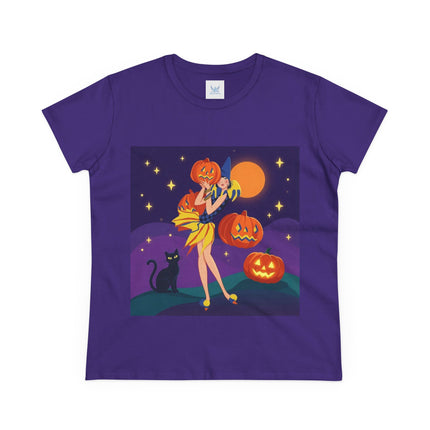 🎃🕯️ Moonlit Pumpkin Masquerade Cotton Tee – Whimsical Halloween Charm