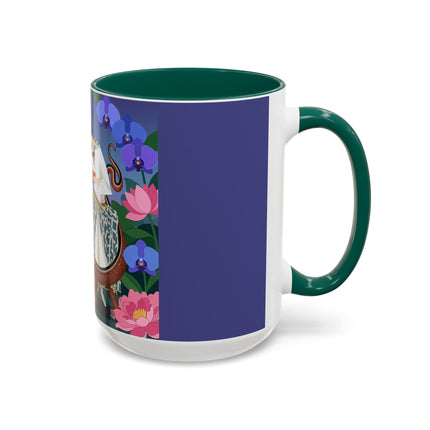 The Lady And The Garden Dragon Colorful Mugs – Art Deco Mythical Botanical Elegance