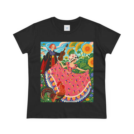 🎻🐓 The Garden Serenade Cotton Tee – Art Deco Folk Whimsy