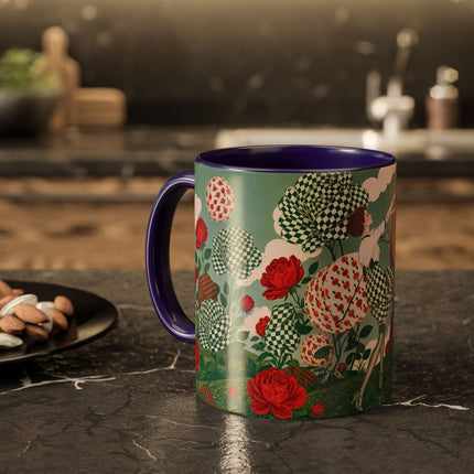 🌹💚 The Scarlet Rose Checkerboard Garden Colorful Mug – Art Deco Floral Whimsy