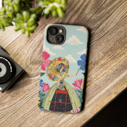 🌸🪞 The Floral Parasol Reflection Phone Case – Art Deco Garden Fantasy
