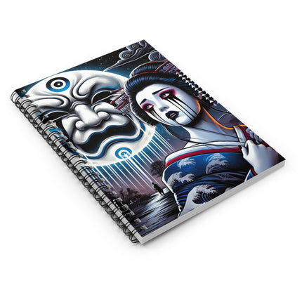 Geisha’s Black Ink Tears Beneath the Kabuki Moon Spiral Notebook - Ruled Line
