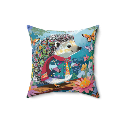 Cute Hedgehog Spun Polyester Square Pillow