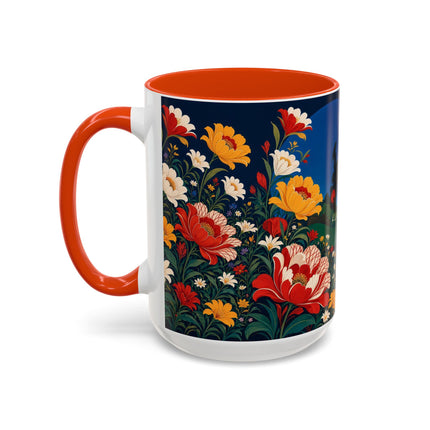 🌺🐦 The Enchanted Birdcage Garden Colorful Mug – Art Deco Floral Fantasy