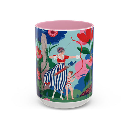 The Lady Of The Scarlet Bow Colorful Mugs – Art Deco Botanical Archer Elegance