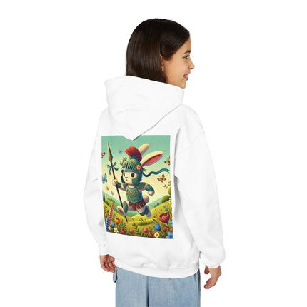 Rabbit Gladiator Youth Hooded Sweatshirt – Courage, Adventure & Playful Heroism