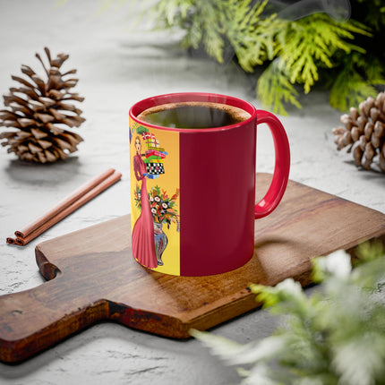 Elegant Holiday Woman with Gifts Colorful Mugs (11oz, 15oz)