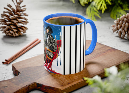 Elegant Winter Woman in Sleigh Colorful Mugs (11oz, 15oz)
