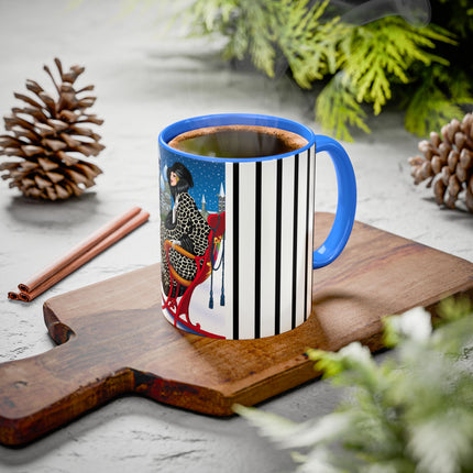 Elegant Winter Woman in Sleigh Colorful Mugs (11oz, 15oz)