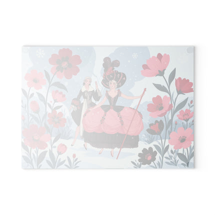 🌹❄️ The Ladies Of The Winter Rose Garden Glass Cutting Board – Art Deco Holiday Romance