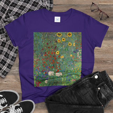 Farm Garden with Sunflowers by Gustav Klimt Women's Midweight Cotton Tee
